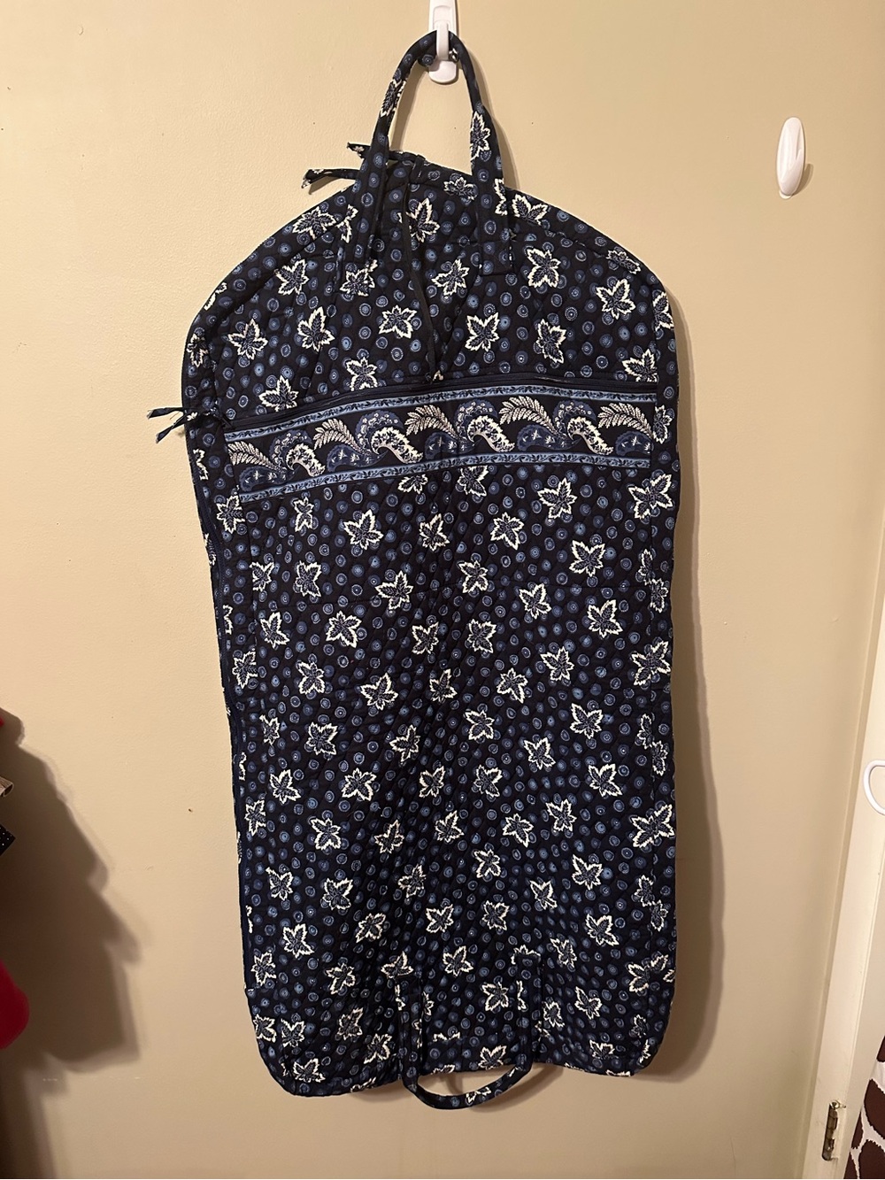 Vera Bradley, Navy Blue Floral Quilted Garment Bag, 46” long, 20” wide, like new